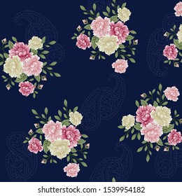 flower with paisley design   pattern on navy background