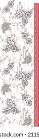 Flower and paisley pattern with border for embroidery, fabric print, background, tile, texture use