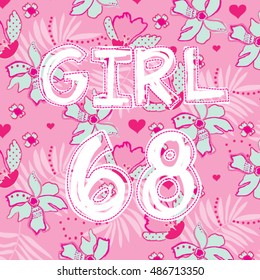 flower with palm leaf on pink background, beautiful celebrating card, T-shirt graphics for girls vector illustration