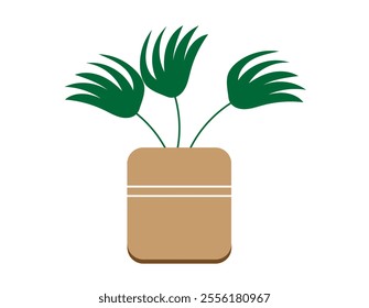 the flower is a palm tree in a brown pot