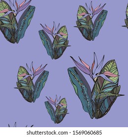 Flower. Palm tree pattern. Seamless pattern. The contour is drawn by a liner for a pattern, for decor, for a festive decoration. Vector.