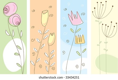 Flower Panels - set of loose sketched flowers