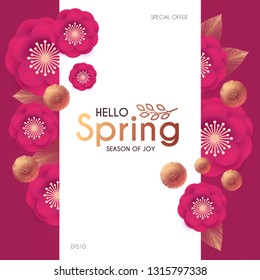 Flower Paper Cut Elegant Design Template with Realistic Shadows. Pink and Gold. Vector illustration