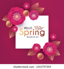 Flower Paper Cut Elegant Design Template with Realistic Shadows. Pink and Gold. Vector illustration
