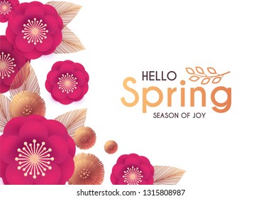Flower Paper Cut Elegant Design Template with Realistic Shadows. Pink and Gold. Vector illustration