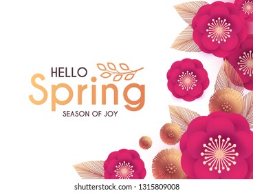 Flower Paper Cut Elegant Design Template with Realistic Shadows. Pink and Gold. Vector illustration