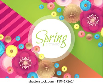 Flower Paper Cut Spring Design Template with REalistic Shadows. Vector illustration