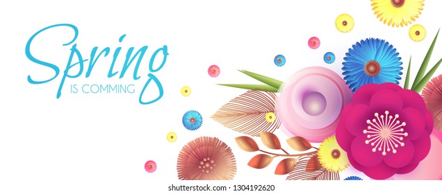 Flower Paper Cut Spring Design Template with REalistic Shadows. Vector illustration