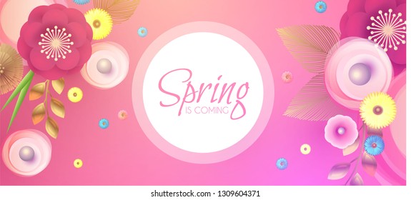 Flower Paper Cut Spring Design Template with REalistic Shadows. Vector illustration