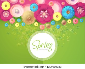 Flower Paper Cut Spring Design Template with REalistic Shadows. Vector illustration