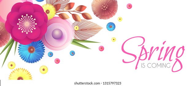 Flower Paper Cut Spring Design Template with REalistic Shadows. Vector illustration
