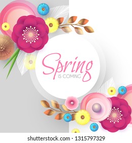 Flower Paper Cut Spring Design Template with REalistic Shadows. Vector illustration