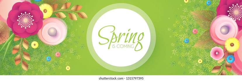 Flower Paper Cut Spring Design Template with REalistic Shadows. Vector illustration