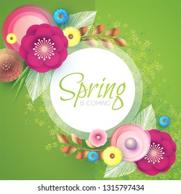 Flower Paper Cut Spring Design Template with REalistic Shadows. Vector illustration