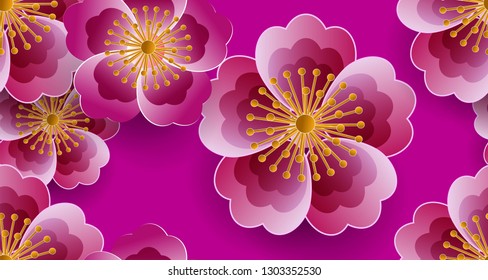 Flower paper cut styles ,Cherry blossom on beautiful back ground-vector
