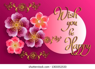 Flower paper cut styles ,Cherry blossom on beautiful back ground-vector