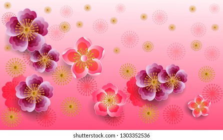 Flower paper cut styles ,Cherry blossom on beautiful back ground-vector