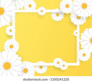 flower paper cut in vector art design with realistic shadows in pastel color tone . Frame or space for add the text label used for a magazine, web, signboard in shopping mall and the other.
