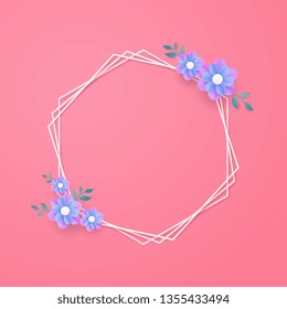 flower paper cut in vector art design with realistic shadows in pastel color tone . Frame or space for add the text label used for a magazine, web, signboard in shopping mall and the other.