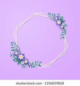 flower paper cut in vector art design with realistic shadows in pastel color tone . Frame or space for add the text label used for a magazine, web, signboard in shopping mall and the other.