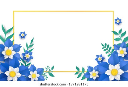 flower paper cut in vector art design with realistic shadows in pastel color tone . Frame or space for add the text label used for a magazine, web, signboard in shopping mall and the other.