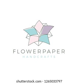 flower paper origami hand craft handcraft logo vector icon line outline illustration