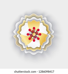 Flower paper with petals blossom origami style isolated icon vector. Asian style decoration for celebration of sprint holidays, floral decor made of papers