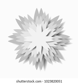 Flower of paper, soft shadow, white, gray, layers illustration, vector concept, cut paper, element for design