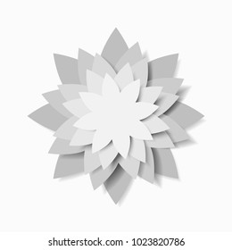 Flower of paper, soft shadow, white, gray, layers illustration, vector concept, cut paper, element for design
