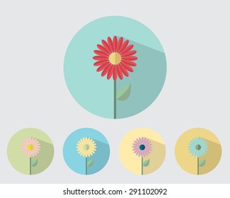 Flower Paper Style ,Flower Flat Design with Long shadow Vector Illustration