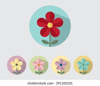 Flower Paper Style ,Flower Flat Design with Long shadow Vector Illustration