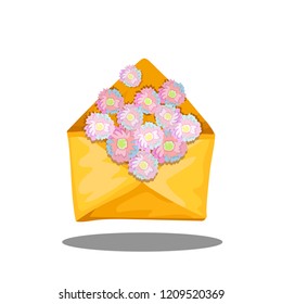 Flower parcel in an envelope by mail. Vector illustration icon