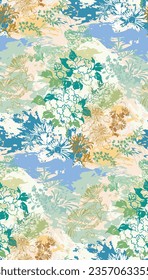 flower pastel blue meadow japanese chinese traditional vector illustration card background seamless pattern colorful watercolor ink textured