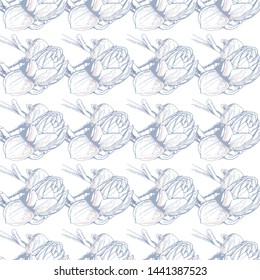 Flower Pastel. Romantic Seamless Pattern. Floral Texture Sketch. Geometric Pastel Ornament. Endless Repeat Flowers Magnolia. Summer Trend Seamless Pattern. Vector Background. Modern Wedding Print.
