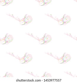 Flower Pastel. Romantic Seamless Pattern. Floral Texture Sketch. Geometric Pastel Ornament. Endless Repeat Flowers Magnolia. Summer Trend Seamless Pattern. Vector Background. Modern Wedding Print.