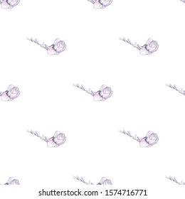 Flower Pastel. Romantic Seamless Pattern. Floral Texture Sketch. Geometric Pastel Ornament. Endless Repeat Flowers Magnolia. Summer Trend Seamless Pattern. Vector Background. Modern Wedding Print.