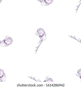 Flower Pastel. Romantic Seamless Pattern. Floral Texture Sketch. Geometric Pastel Ornament. Endless Repeat Flowers Magnolia. Summer Trend Seamless Pattern. Vector Background. Modern Wedding Print.