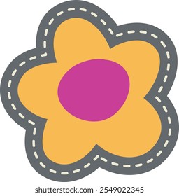 Flower patch. Textile label in retro hippie style