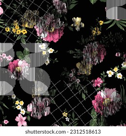 flower patchwork pattern on black background