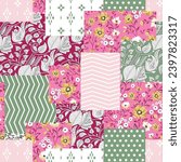 flower patchwork pattern on pink background