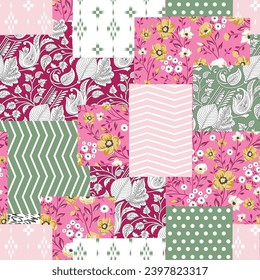 flower patchwork pattern on pink background