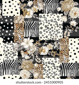 flower patchwork pattern white background