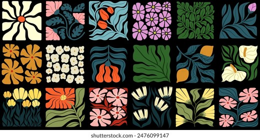 Flower pattern abstract. Matisse organic plant. Shape collage groovy style, floral organic frame, wavy illustration, pastel element square print. Summer vintage. Vector contemporary art collection