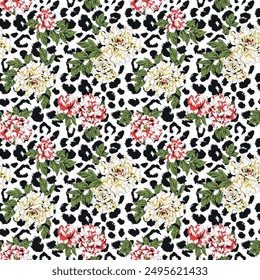 
Patrón de flores con fondo de impresión animal para cualquier tipo de impresión