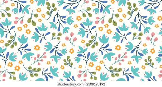 Borde de fondo del patrón de flor. Vector floral de primavera diseño de banner de repetición sin fisuras. 