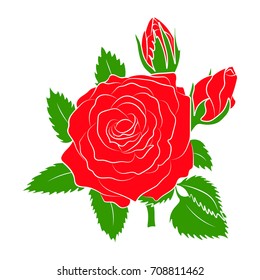 Flower pattern for background. Silhouette of rose flower with leaves. 