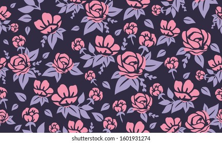 Flower pattern background for Valentine, with unique design of pink flower and leaf purple.