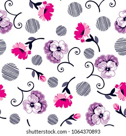 Flower pattern Beautiful decorative floral with striped polka elements for textile pattern