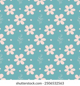 Flower pattern. Beautiful floral seamless pattern. Vintage floral pattern with flowers, leaves and dots. Textile pattern.