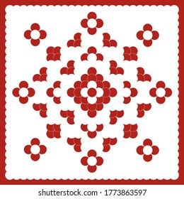 The flower pattern is a beautiful square shape. Red frame with white background.